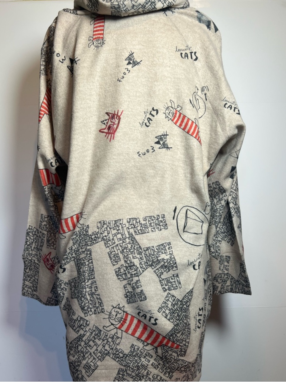 Cute Cat Print Hooded Tunic Top XL Artsy Novelty Cozy Lounge Pullover - Picture 5 of 10